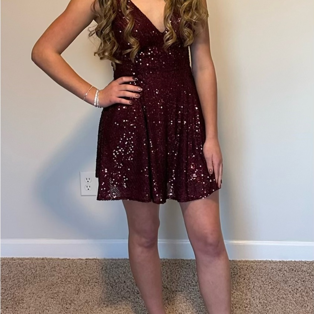 Sparkling Burgundy Sequin Homecoming Formal Dress